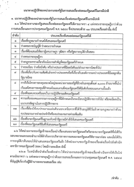 แนวทางปฏิบัติของหน่วยงานของรัฐในการเสนอเรื่องต่อคณะรัฐมนตรีในกรณีปกติ
