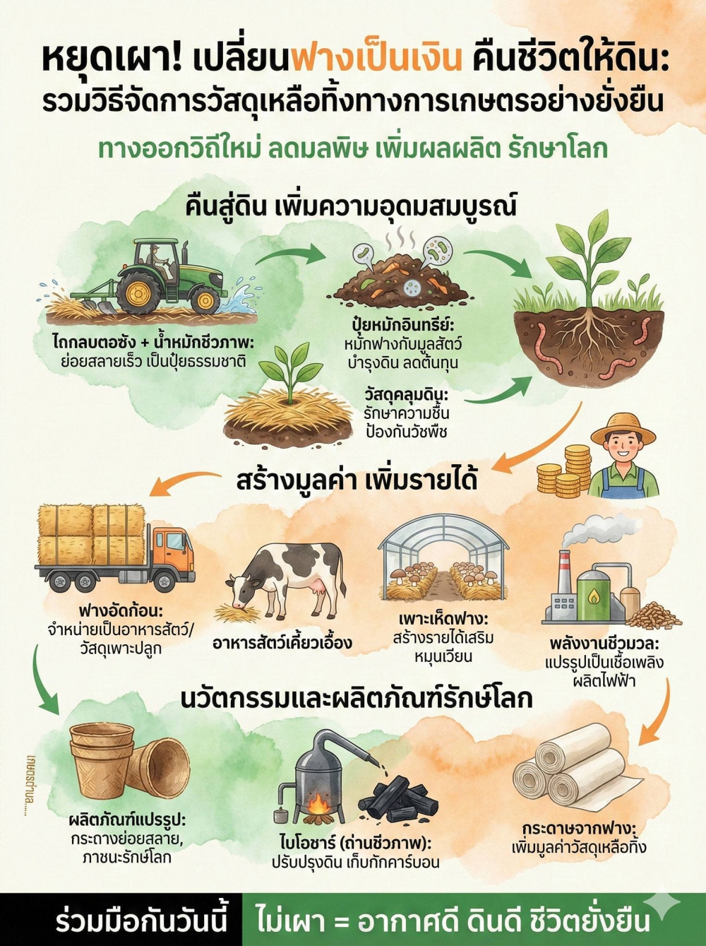 หยุดเผา! เปลี่ยนฟางเป็นเงิน คืนชีวิตให้ดิน