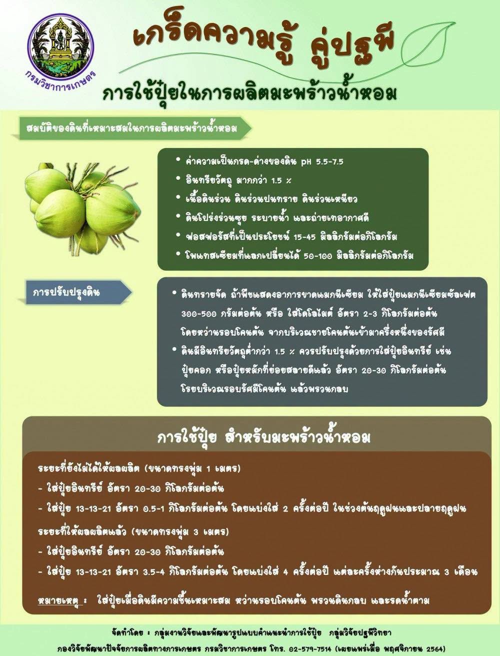 การใช้ปุ๋ยในการผลิตมะพร้าวน้ำหอม