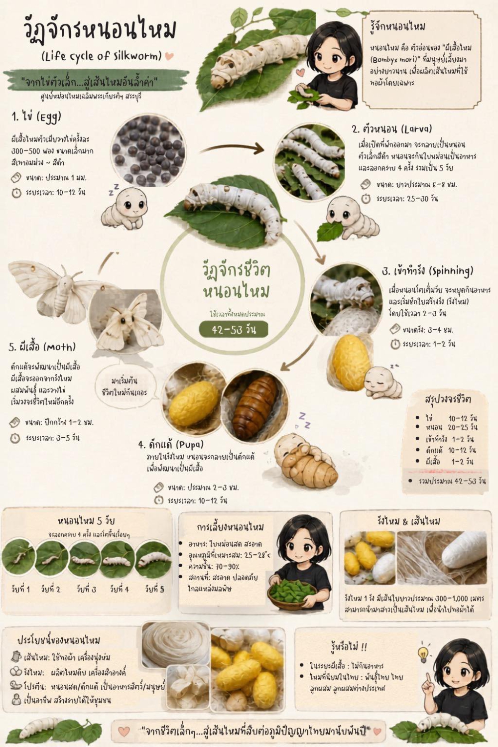 วัฏจักรหนอนไหม (Life Cycle of Silkworm)