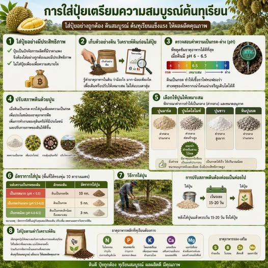 การใส่ปุ๋ยเตรียมความสมบูรณ์ต้นทุเรียน