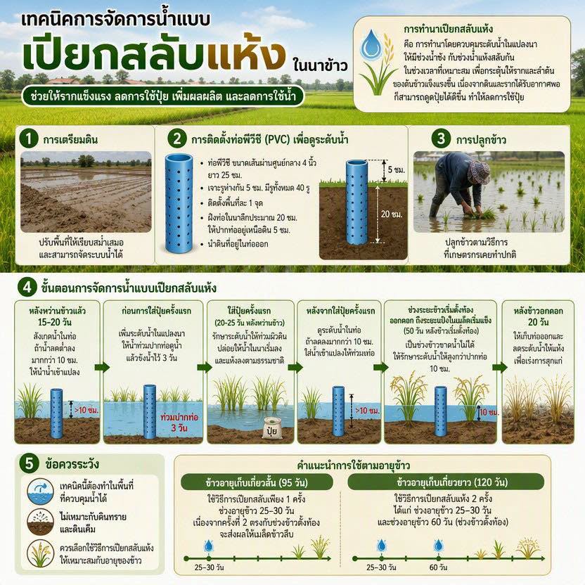 เทคนิคการจัดการน้ำแบบเปียกสลับแห้งในนาข้าว