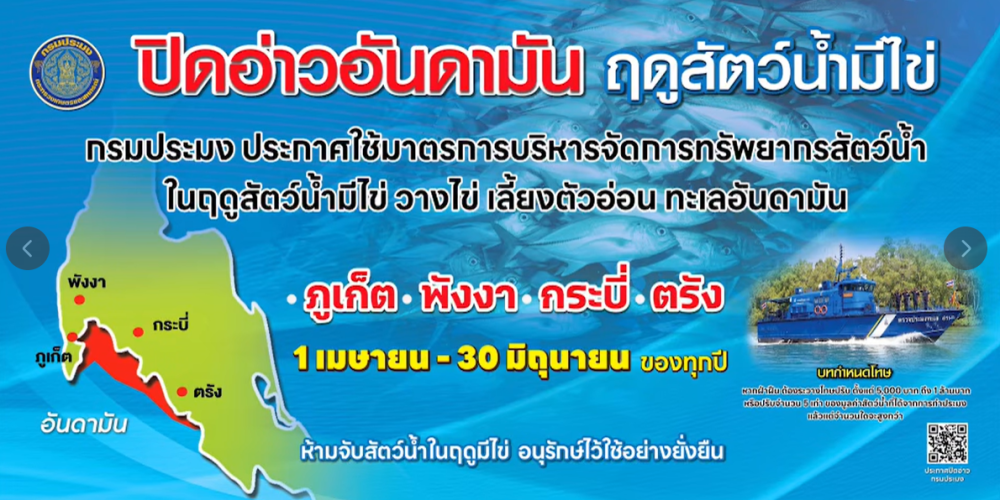 ปิดอ่าวอันดามัน ฤดูสัตว์น้ำวางไข่