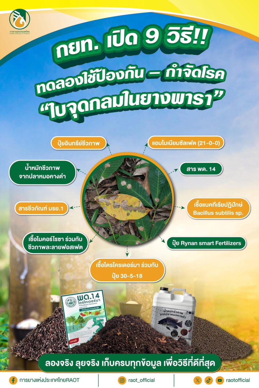 กยท.เปิด9วิธีทดลองใช้ป้องกัน-กำจัดโรค