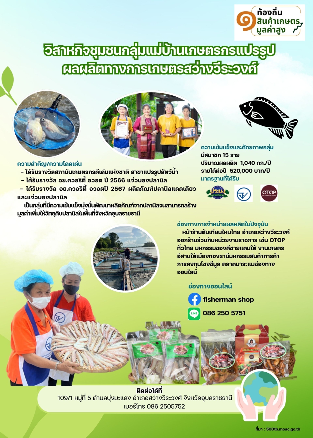 วิสาหกิจชุมชนกลุ่มแม่บ้านเกษตรกรแปรรูปผลผลิตทางการเกษตรสว่างวีระวงศ์