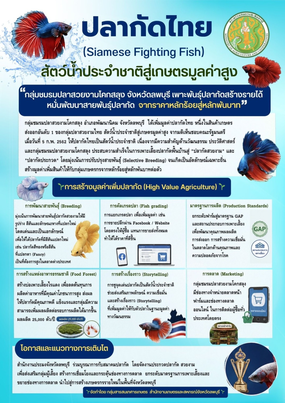 ปลากัดไทย(SiameseFightingFish)สัตว์น้ำประจำชาติสู่เกษตรมูลค่าสูง