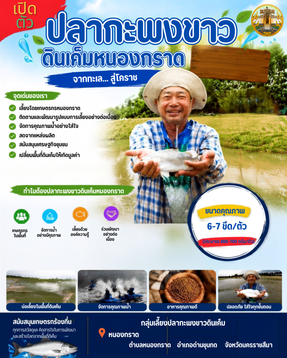 ปลากะพงขาว ดินเค็มหนองกราดจากทะเลสู่โคราช