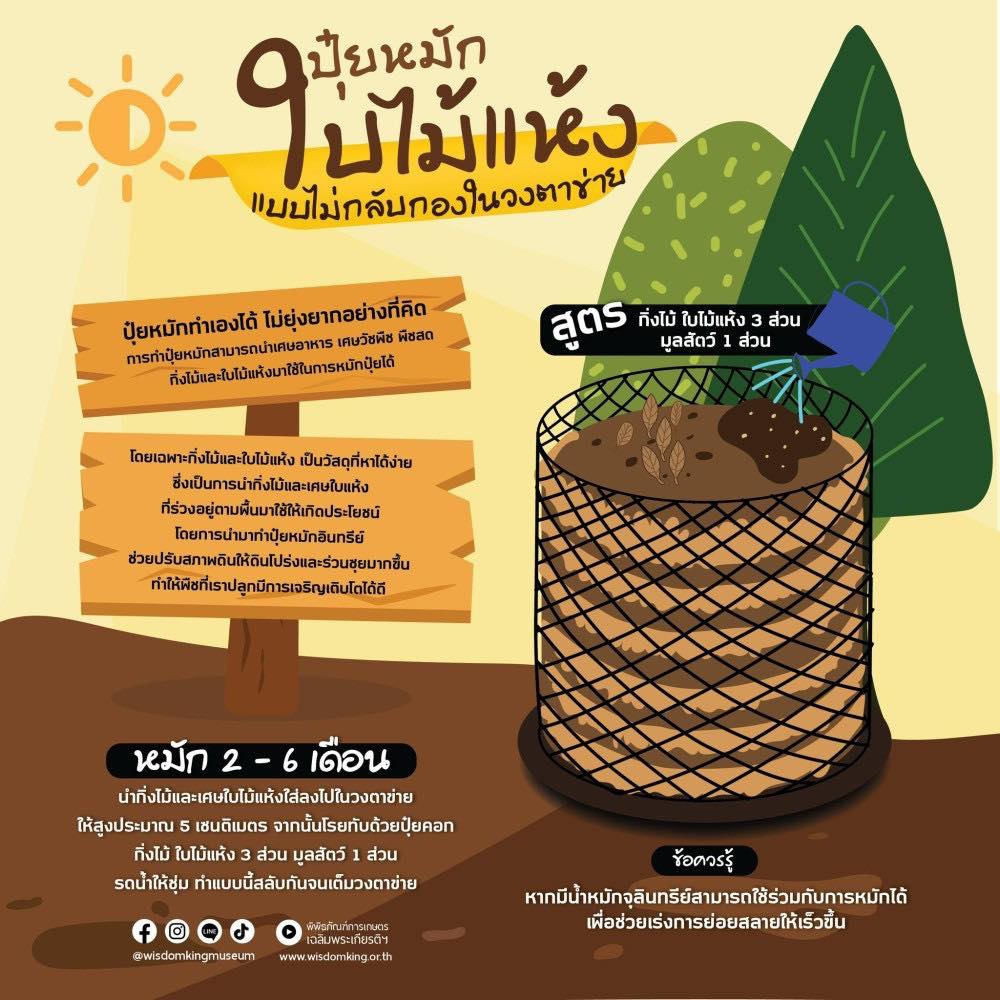 การทำปุ่ยหมัก ใบไม้แห้ง แบบไม่กลับกองในวงตาข่าย