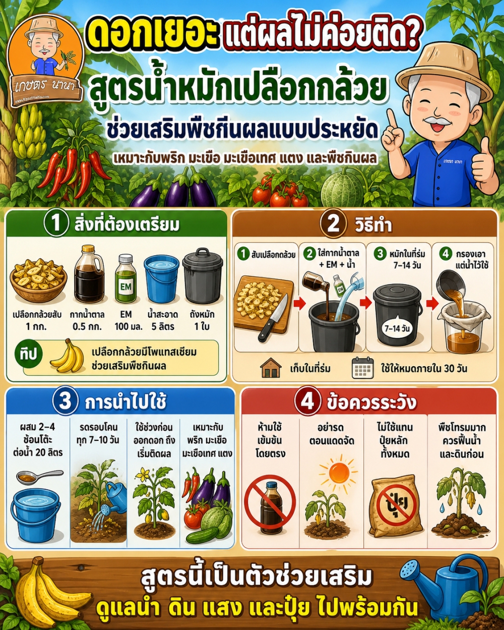 ดอกออกเยอะแต่ผลไม่ค่อยติด!สูตรน้ำหมักเปลือกกล้วย