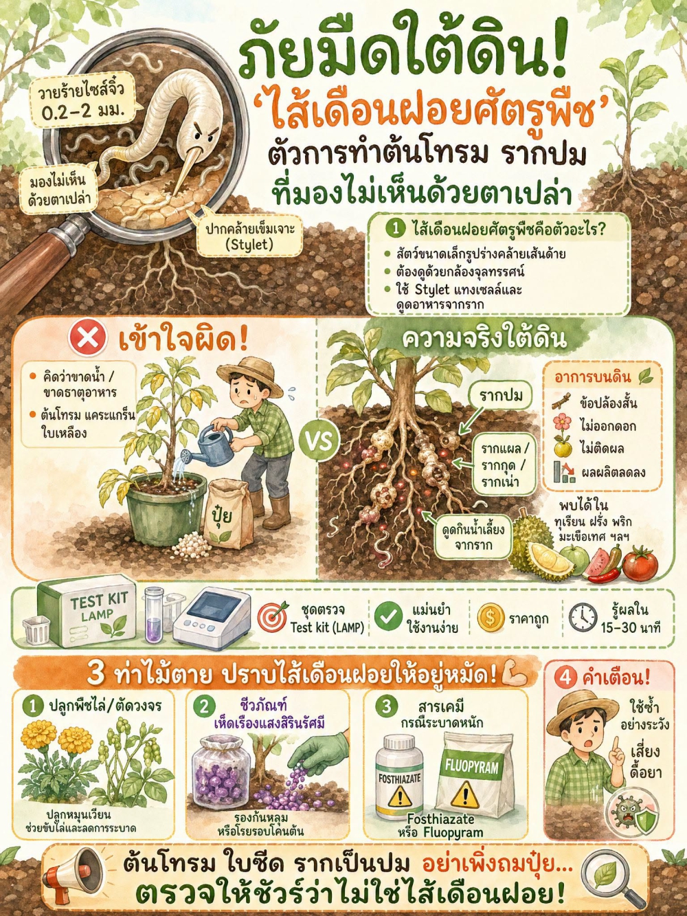 ไส้เดือนฝอยศัตรูพืช ตัวการทำต้นโทรม รากปม
