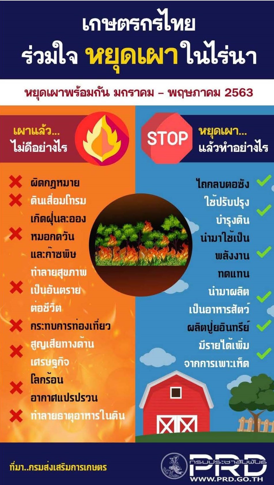 เกษตรกรไทย ร่วมใจ “หยุดเผา” ในไร่นา ลดปัญหาฝุ่นละออง