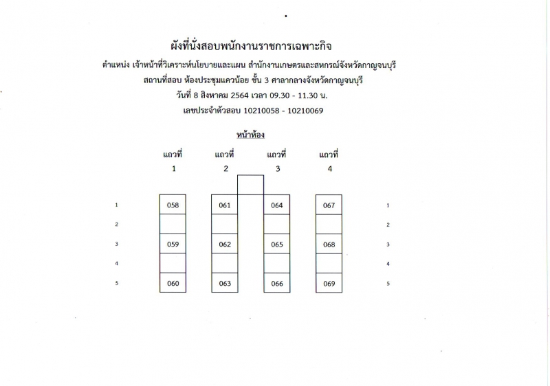 ผังที่นั่งสอบชั้น3พนักงานราชการเฉพาะกิจ