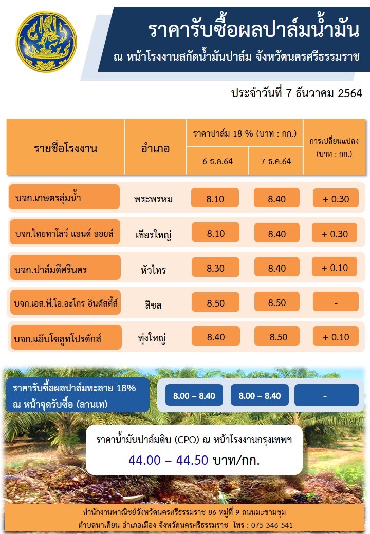 ราคารับซื้อผลปาล์มน้ำมัน