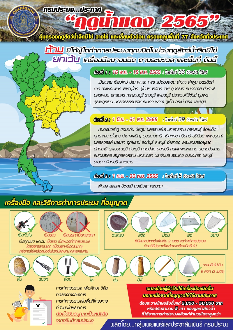 กรมประมง...ประกาศ“ฤดูน้ำแดง2565”คุ้มครองสัตว์น้ำจืดมีไข่ทั่วประเทศ