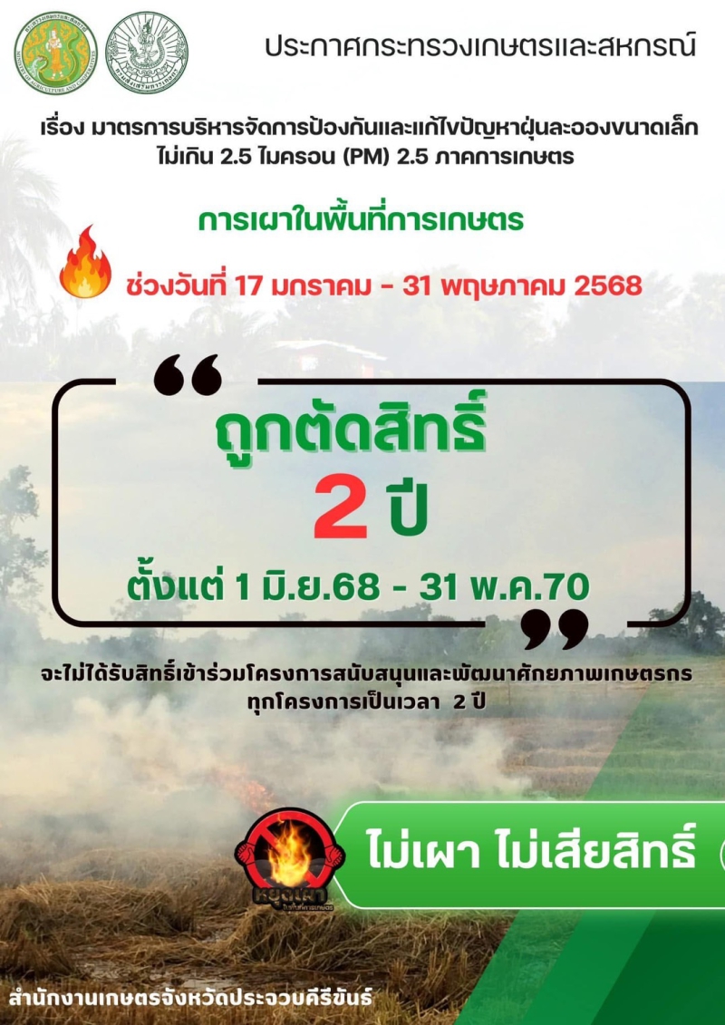 กระทรวงเกษตรฯออกมาตรการป้องกันการเผาในพื้นที่การเกษตร