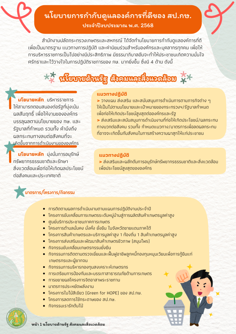 นโยบายการกำกับดูแลองค์การที่ดีของสำนักงานปลัดกระทรวงเกษตรและสหกรณ์
