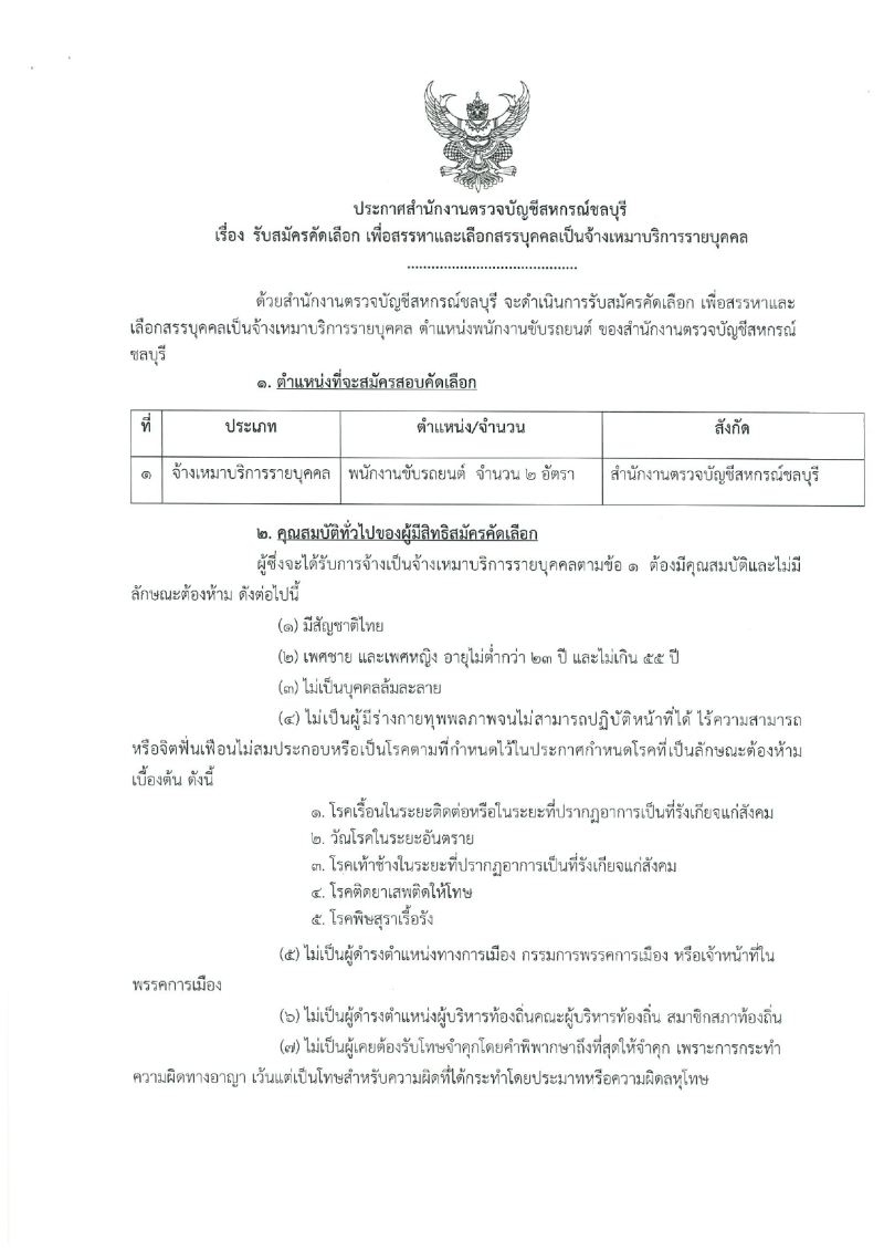 เปิดรับสมัครงานจ้างเหมาบริการรายบุคคล