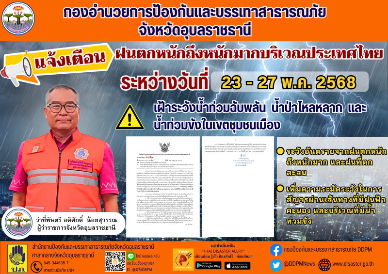 ฝนตกหนักถึงหนักมาก 23 - 27 พ.ค. 2568