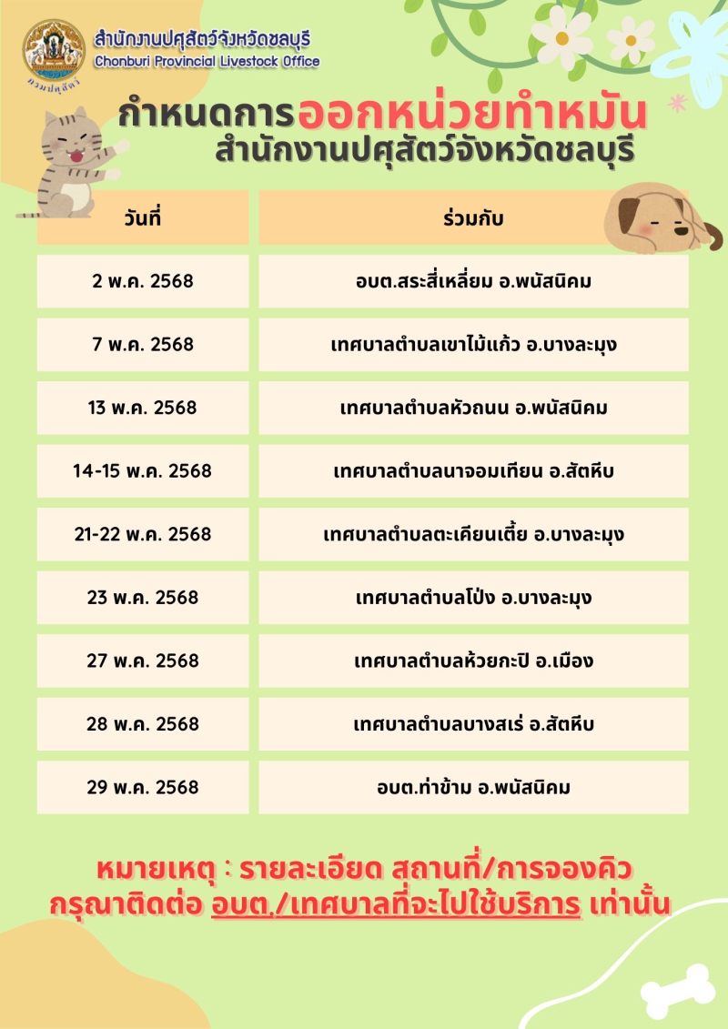 กำหนดการออกหน่วยทำหมัน