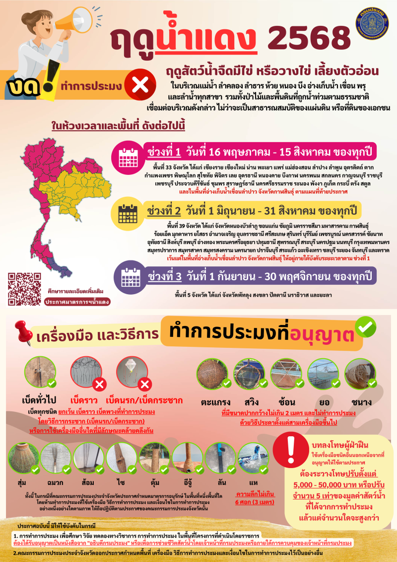 ประกาศกรมประมงเรื่องกำหนดพื้นที่และระยะเวลาฤดูสัตว์น้ำจืดมีไข่หรือวางไข่