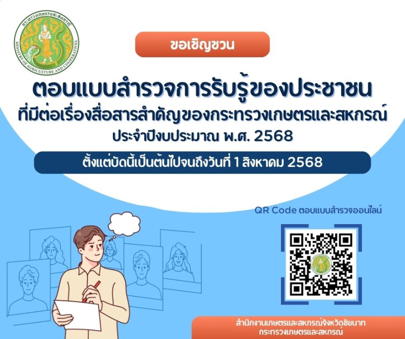 ขอเชิญชวนตอบแบบสำรวจการรับรู้ของประชาชนที่มีต่อเรื่องสื่อสารสำคัญ