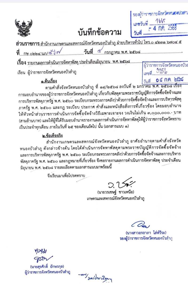 รายงานผลการดำเนินการจัดหาพัสดุ