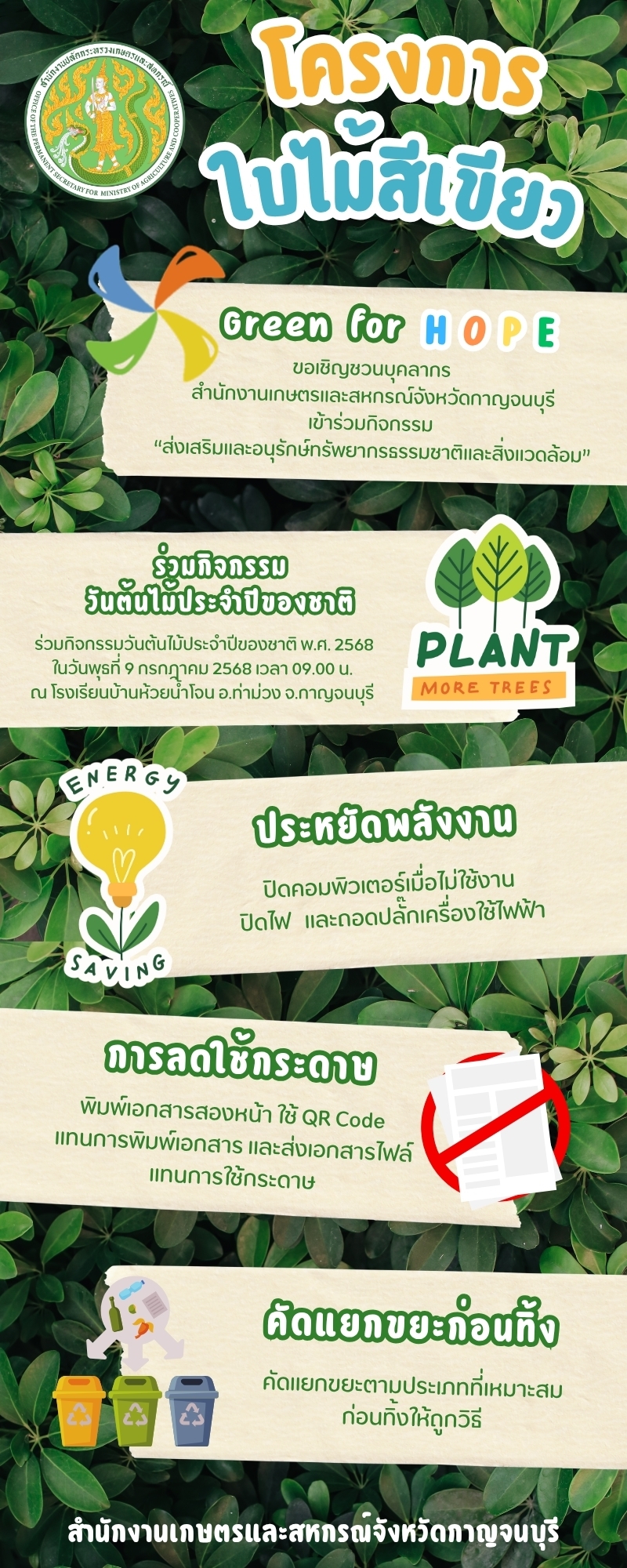 ขอเชิญชวนบุคลากรสำนักงานเกษตรและสหกรณ์จังหวัดกาญจนบุรี