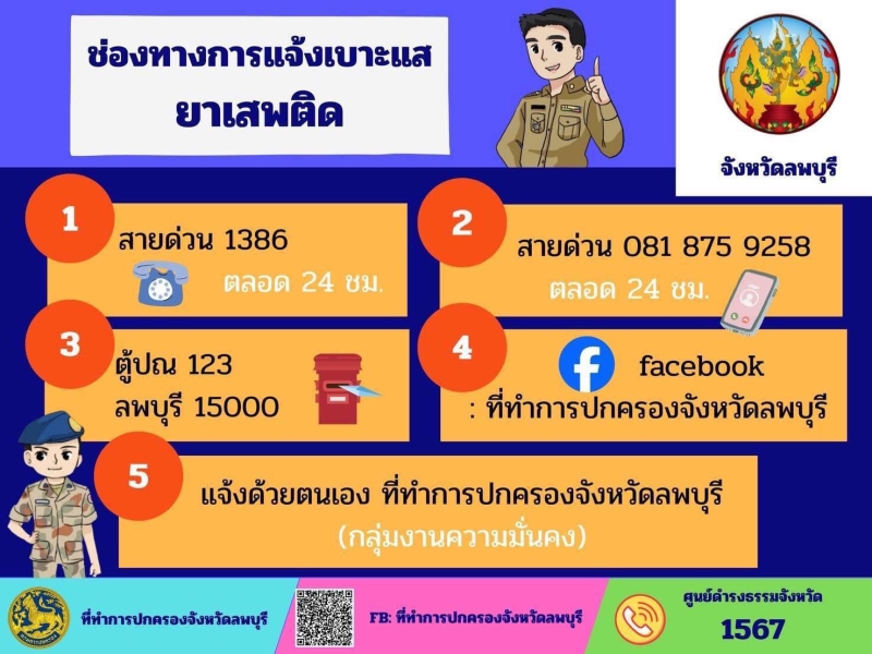 ช่องทางการแจ้งเบาะแสยาเสพติด