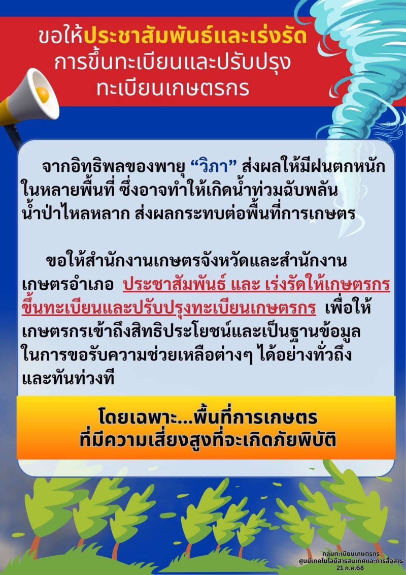 ประชาสัมพันธ์และเร่งรัดการขึ้นทะเบียนและปรับปรุงทะเบียนเกษตรกร