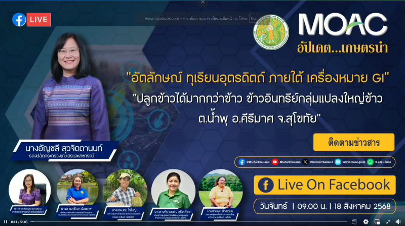 อัปเดต...เกษตรนำ วันจันทร์ที่ 18 สิงหาคม 2568 เวลา 09.00 น.