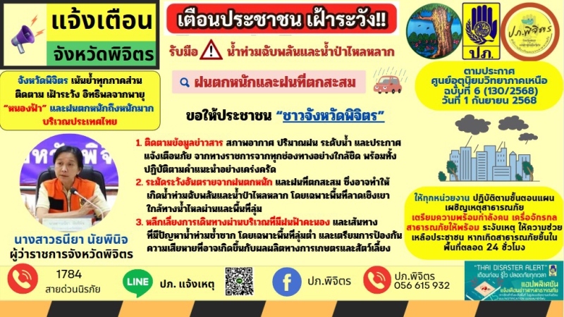 จังหวัดพิจิตรแจ้งเตือนประชาชนเฝ้าระวัง