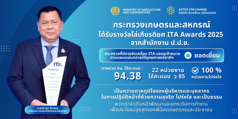 กระทรวงเกษตรและสหกรณ์ได้รับรางวัลโล่เกียรติยศ
