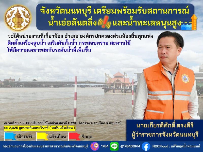 จังหวัดนนทบุรีเตรียมพร้อมรับสถานการณ์น้ำเอ่อล้นตลิ่ง