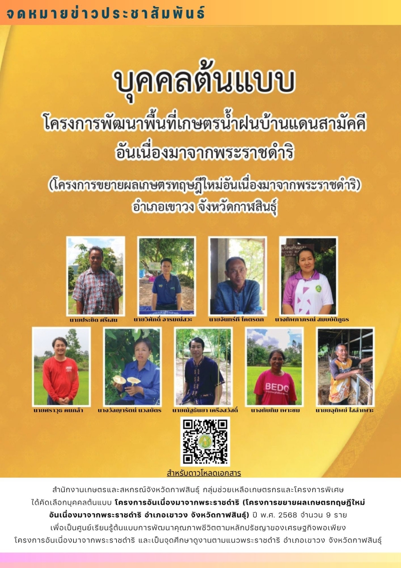 ประชาสัมพันธ์บุคคลต้นแบบโครงการพัฒนาพื้นที่เกษตรน้ำฝนบ้านแดนสามัคคี