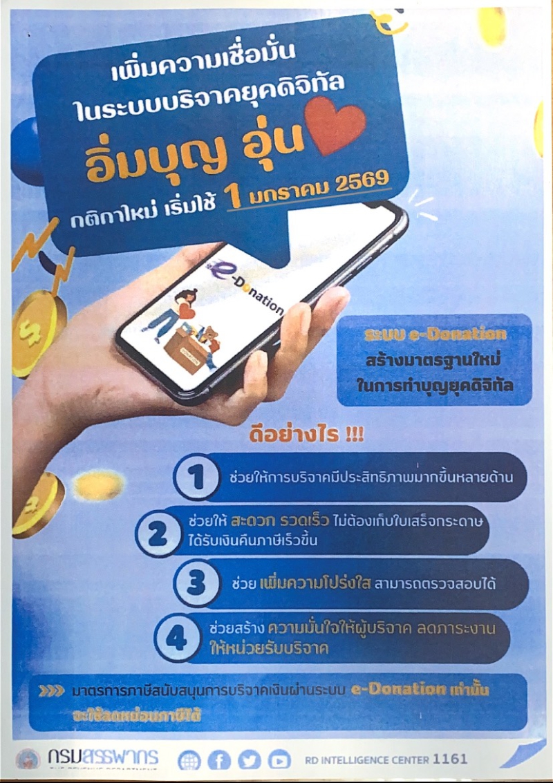 ประชาสัมพันธ์การใช้สิทธิประโยชน์ทางภาษีสำหรับการบริจาคให้แก่วัดอารามโดยให้ใช้ระบบบริจาคอิเล็กทรกนิกส์