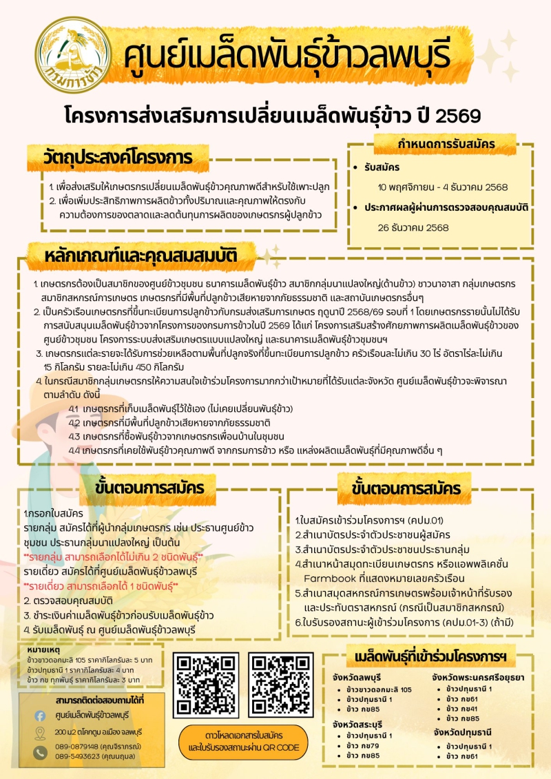 การรับสมัครเข้าร่วมโครงการส่งเสริมการเปลี่ยนเมล็ดพันธุ์ข้าว