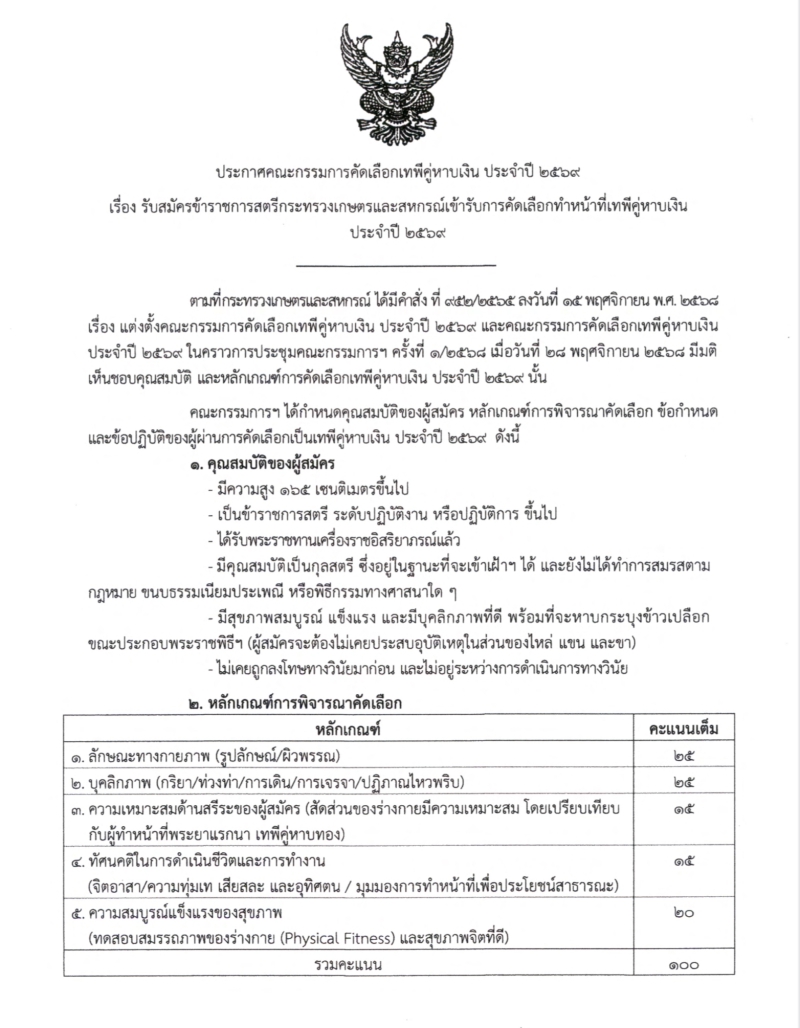 รับสมัครเทพีคู่หาบเงินในพระราชพิธีพืชมงคลจรดพระนังคัลแรกนาขวัญ