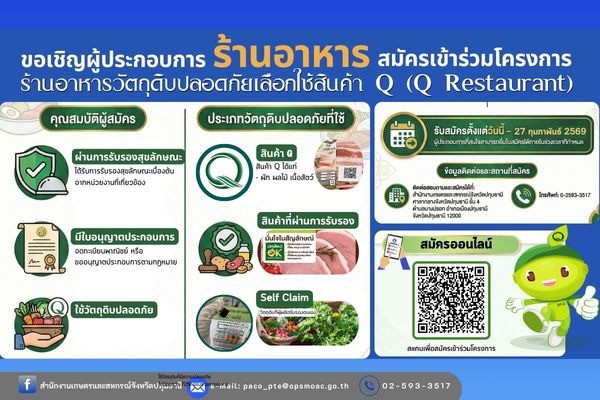ขอเชิญผู้ประกอบการร้านอาหารสมัครเข้าร่วมโครงการ