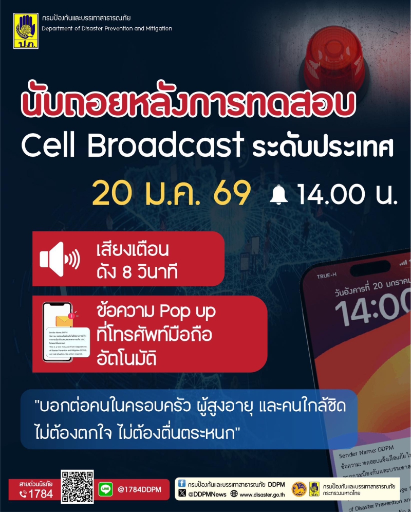 การทดสอบระบบแจ้งเตือนภัย Cell Broadcast ระดับประเทศ