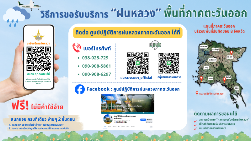 ขอรับบริการฝนหลวง ฟรี! ไม่มีค่าใช้จ่าย