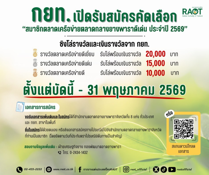 กยท.เปิดรับสมัครคัดเลือก
