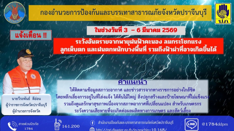 แจ้งเตือนประชาชนรับมือพายุฤดูร้อน 3–6 มีนาคมนี้
