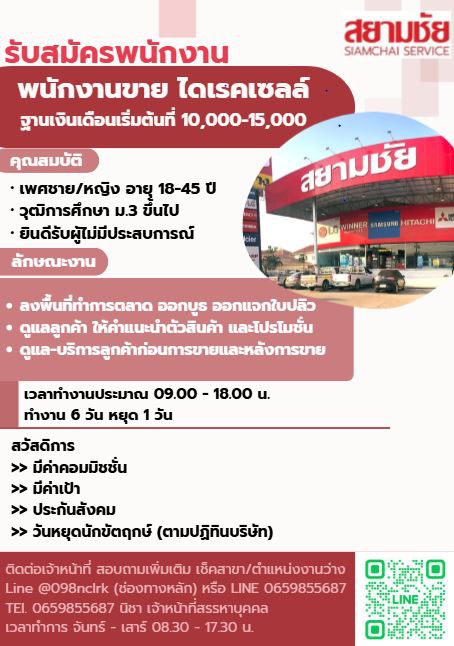 สยามชัยเปิดรับสมัครงานหลายอัตราชัยนาท