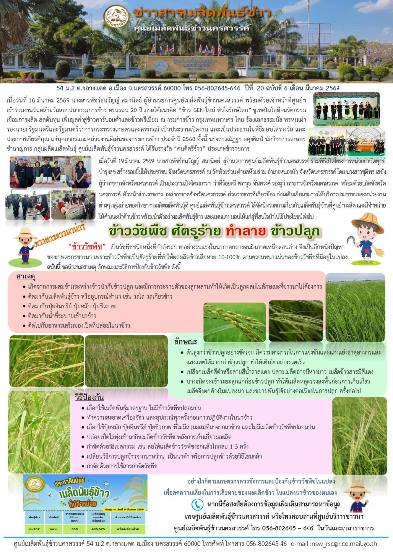 ข่าวสารเมล็ดพันธุ์ข้าว ปีที่ 20 ฉบับที่ 6 เดือน มีนาคม 2569