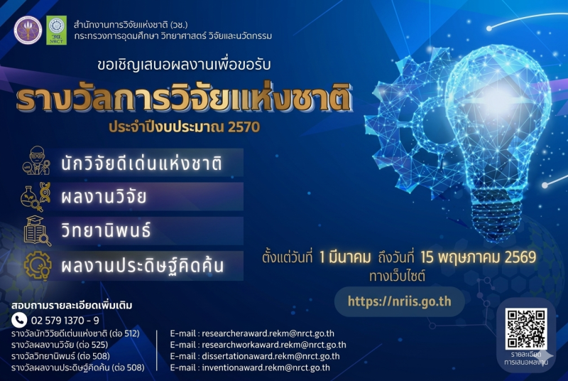 เชิญเสนอผลงานเพื่อขอรับรางวัลการวิจัยแห่งชาติ
