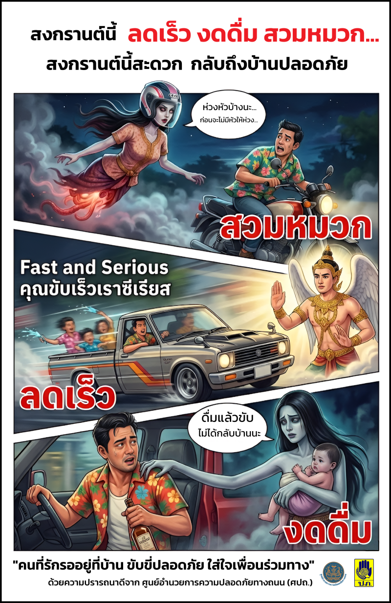 สงกรานต์นี้ลดเร็วงดดื่มสวมหมวกกันน็อค