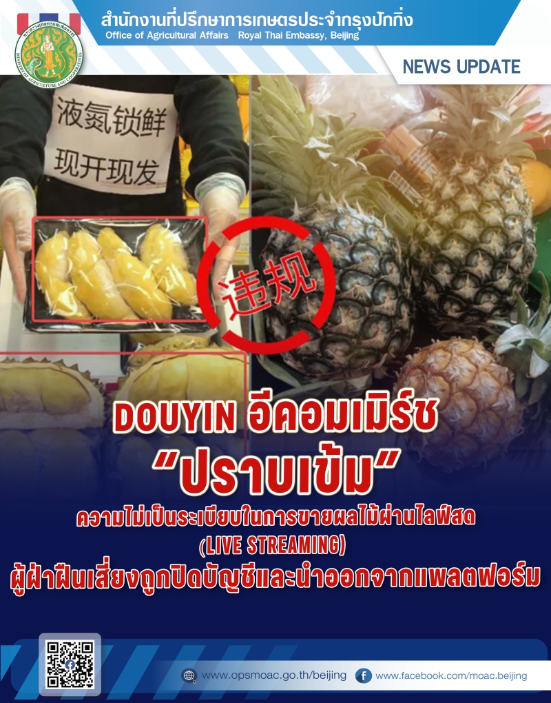 Douyinอีคอมเมิร์ซ“ปราบเข้ม”ความไม่เป็นระเบียบในการขายทุเรียน