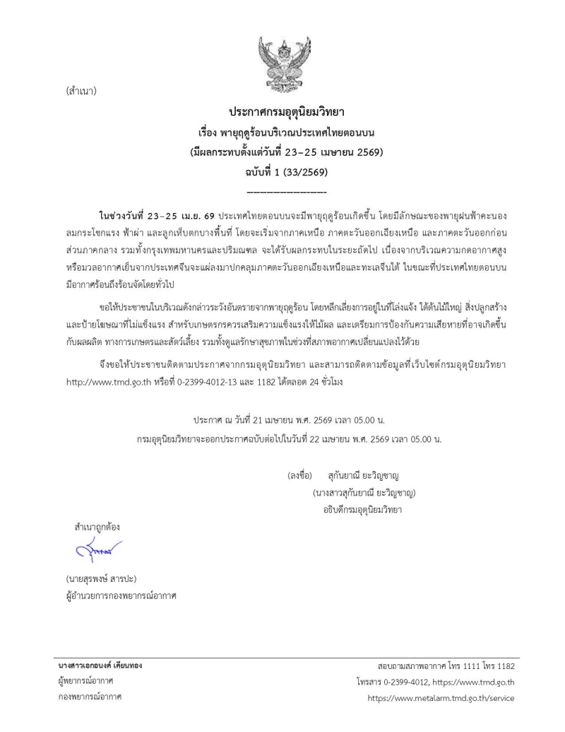 ประกาศกรมอุตุนิยมวิทยา