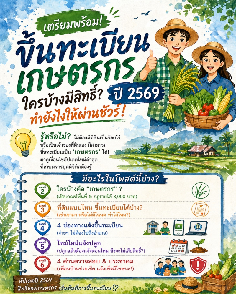ขั้นตอนการขึ้นทะเบียนเกษตรกร ของปี 2569