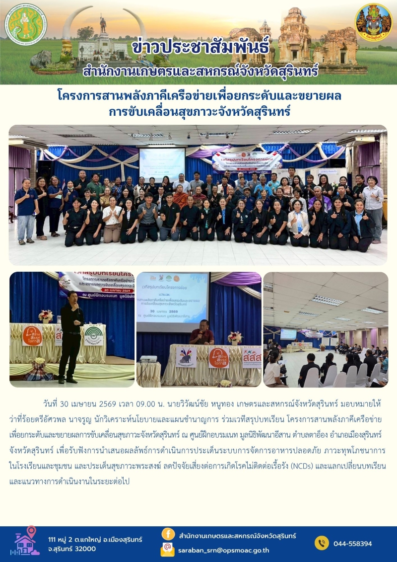 โครงการสานพลังภาคีเครือข่ายเพื่อยกระดับและขยายผลการขับเคลื่อนสุขภาวะจังหวัดสุรินทร์